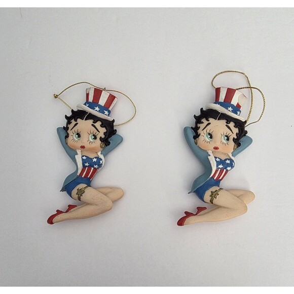 Betty Boop Christmas 4th Of July Ornaments Lot Of 2 TM Hearst 2000 Patriotic - Picture 1 of 8